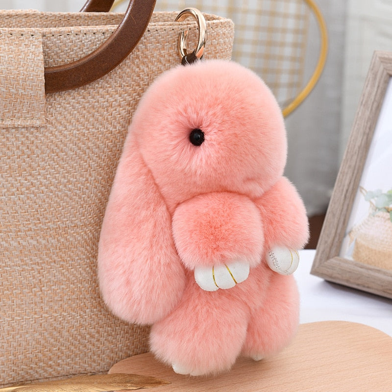 Three Model Size 100% Natural Rex Rabbit Fur Cute Fluffy Bunny Keychain Real Fur Key Chains Bag Toys Doll Lovely Keyring Pendant - Charlie Dolly