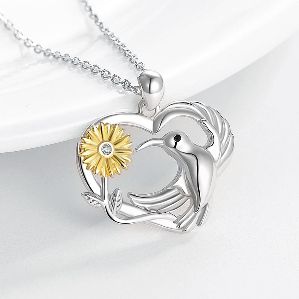 925 Sterling Silver Hummingbird Necklaces Cute Animal Pendant Sunflowers Mothers Day Birthday Gift Jewelry for Women Wife Mom - Charlie Dolly