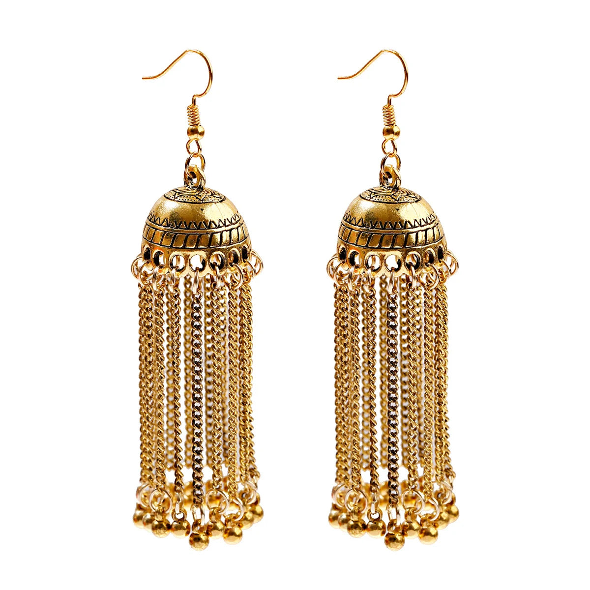 Indian Jhumka Earrings Gold Sliver Color Big Bells Drop Long Tassel Earring For Women Boho Gypsy Jewelry Gift