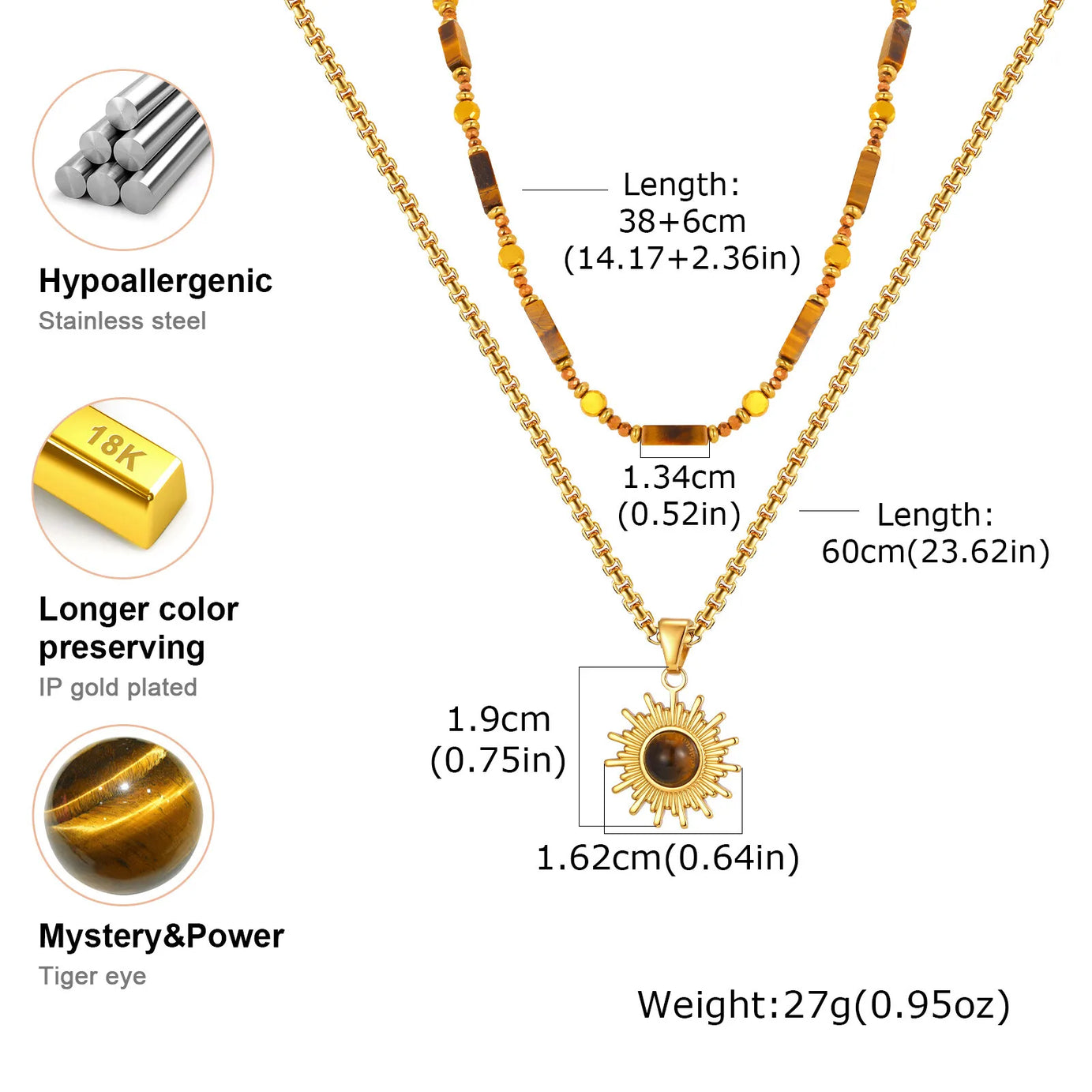 Natural Tiger Eye Necklace for Women, Boho Beaded Pendant Layered Collarbone Chain with Irregular Stone Jewelry - Charlie Dolly