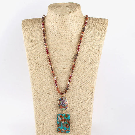 RH Fashion Bohemian Jewelry Natural Stones Crystal Stone Knotted Semi Precious Stone Boho Multi Pendant Necklace Women Gift - Charlie Dolly