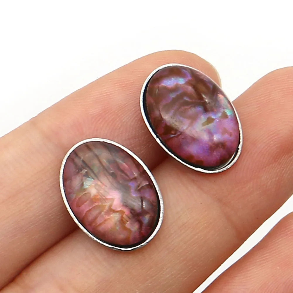 Natural Lapis Lazuli Stud Earrings Oval Shape Imitation Abalone Shell Stainless Steel Simple Ear Jewelry for Women Earring Gifts