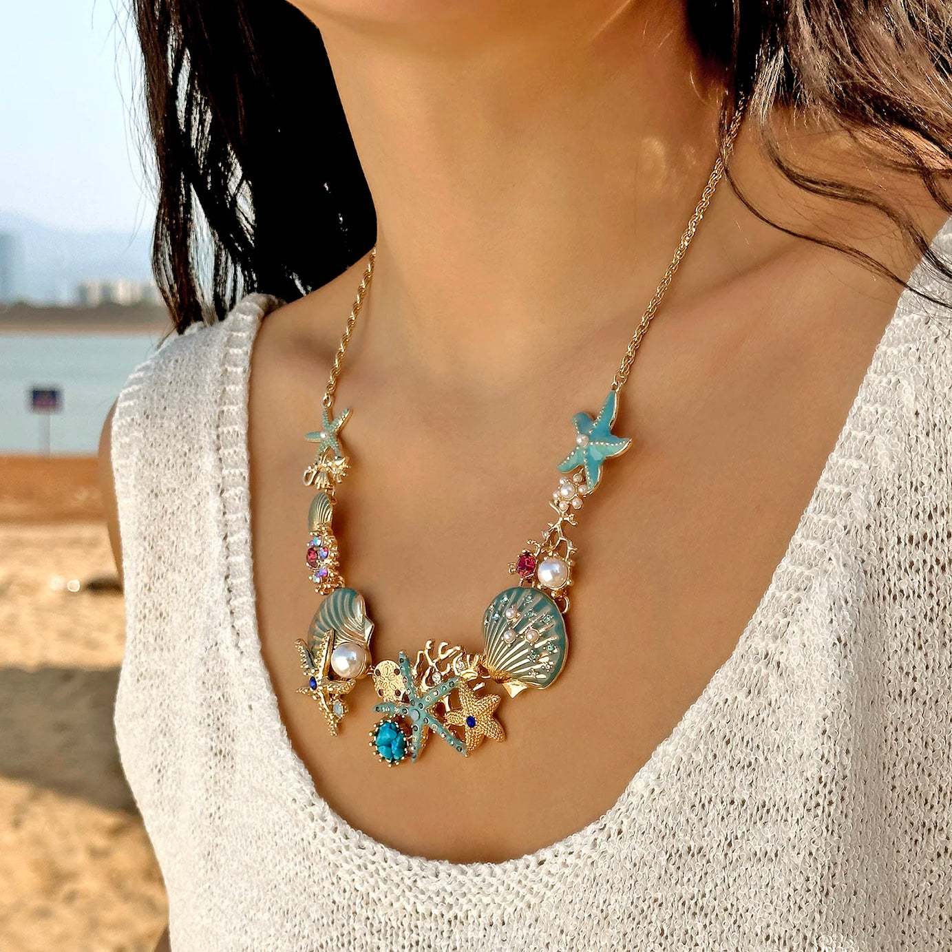 Exaggerated Coral, Starfish and Scallop Ocean Necklace, Bracelet or Earring