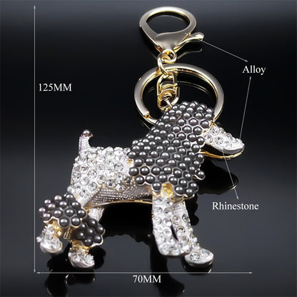 Rhinestone Poodle Dog Key Chain Metal Animal Puppy Key Ring Holder Bag Charm Car Gifts Backpack Keychain Accessories Jewelry