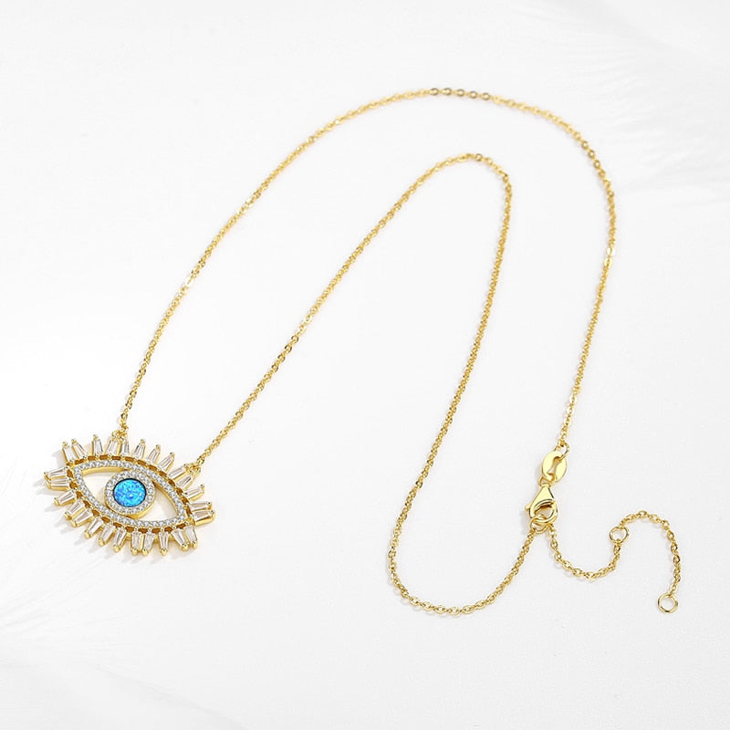 KALETINE 925 Sterling Silver Evil Eye Necklaces Women Gift Crystal CZ Lucky Turkish Blue Eye CZ Necklace Fine Turkey Jewelry - Charlie Dolly