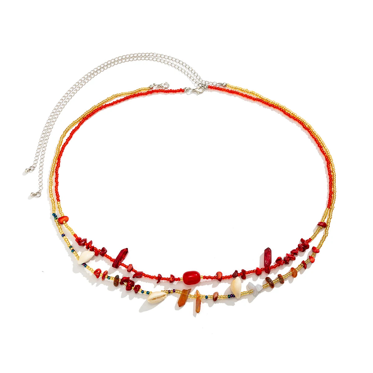 Ingemark 2Pcs/Set Boho Red Crystal Seed Beads Waist Chain for Women Summer Beach Bikini Stone Conch Belly Belt Sexy Body Jewelry