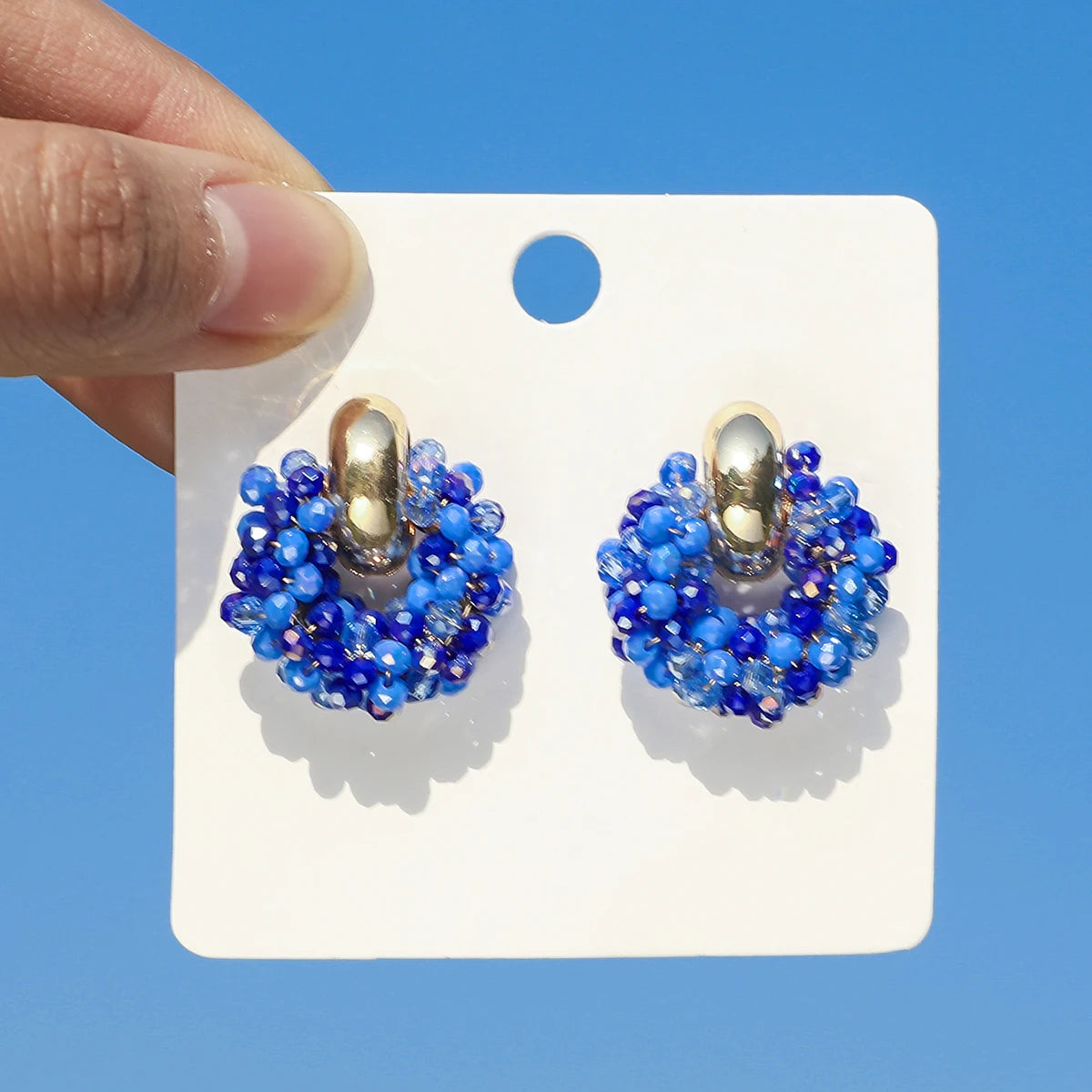 Boho Elegant Crystal Beads Drop Earrings for Women Luxury Geometric Dangle Summer Beach Party Jewelry