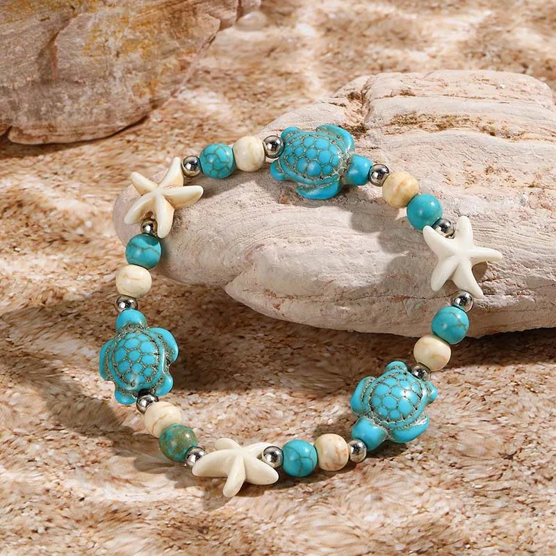 Classic Boho Blue Starfish Beaded Bracelet for Women Beach Conch Sea Shell Turtle Bracelet Bangle Fashion Friendship Jewelry