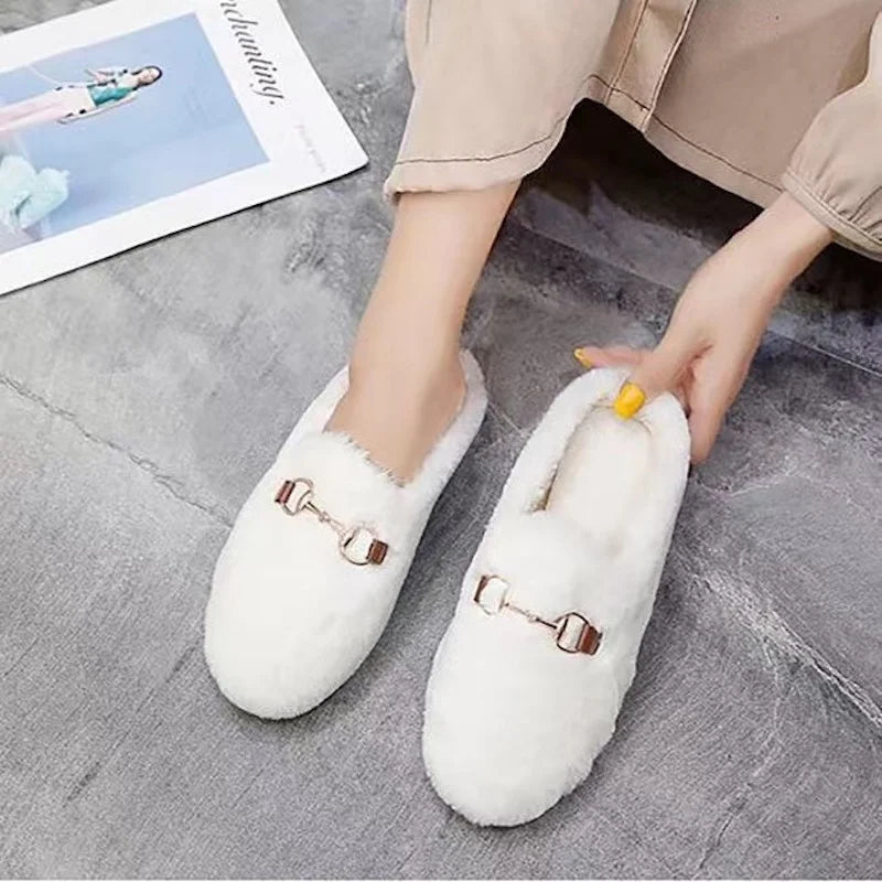Winter Indoor Women Slippers House Plush Soft Cotton Slippers Non-Slip Floor Shoes Home Slippers Women Slides for Bedroom Brown / 40