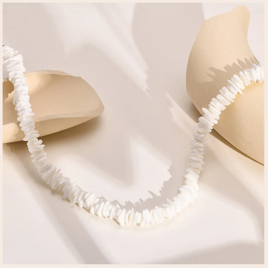 Hawaiian White Puka Shell Chain Choker Necklace