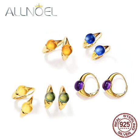 ALLNOEL 925 الفضة هوب إسقاط أقراط للنساء الملونة جمشت سيترين كريستال كاندي الذهب اللون غرامة مجوهرات هدايا بالجملة