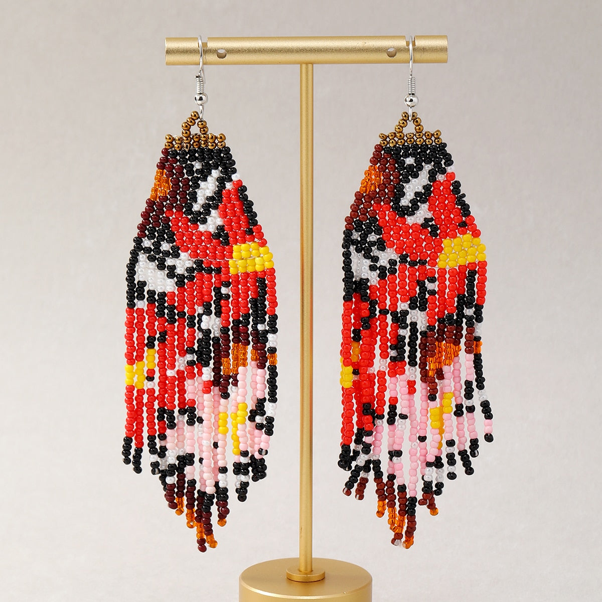 Bohemian Earrings for Women Long Bead Earring Handmade Weaving Statement Dangle Ear Studs With Oil Painting Style - Charlie Dolly