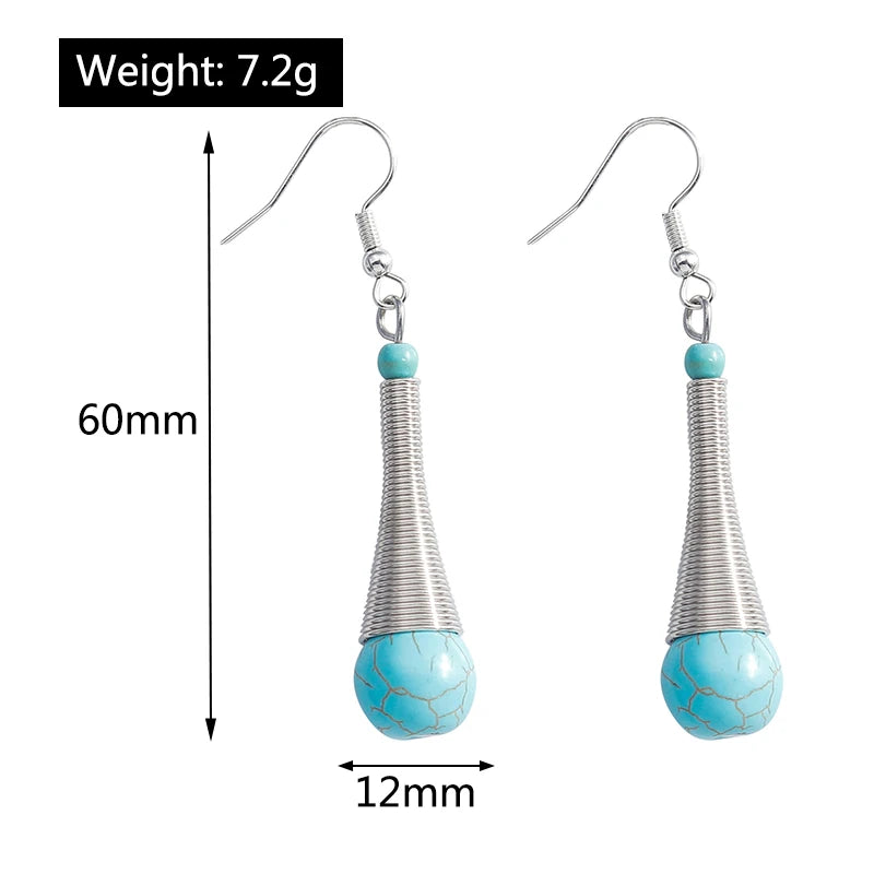 Boho Vintage Turquoise Water Drop Stud Earrings for Women Star Heart Flower Tribe Earring Statement Valentine Day Gift Jewelry