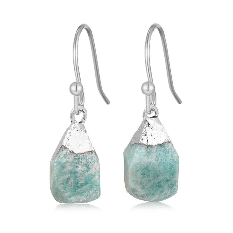 Raw Ore Natural Stone Hook Earrings, Fluorite Amethyst Quartz Healing Crystal Jewelry