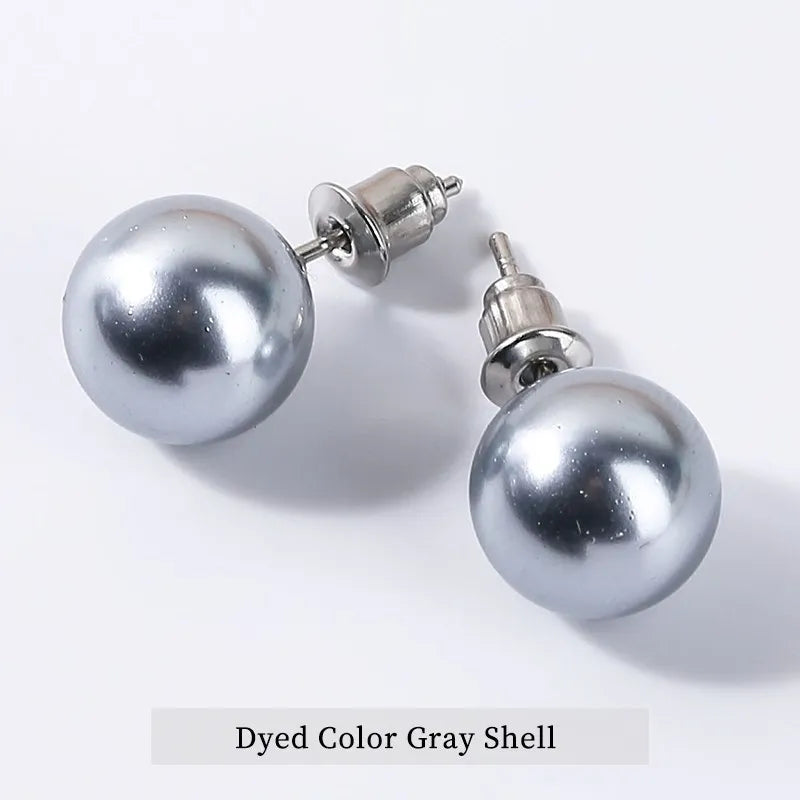 Natural Stone Agate Quartz Lapis Lazuli Tiger Eye Round Bead Stud Earrings Women Fashion Simple Stainless Steel Crystal Ear Stud