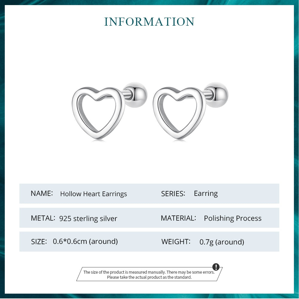 Bamoer 925 Sterling Silver Hollow Heart Stud Earrings Minimalist Silver Earrings for Women Engagement Anniversary Jewelry BSE717 - Charlie Dolly