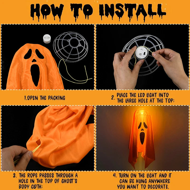 Halloween Party LED Glow Ghost Home Indoor Outdoor Decoration Supplies 2024 Haunted House Bar Hanging Horror Props with Lights - Charlie Dolly