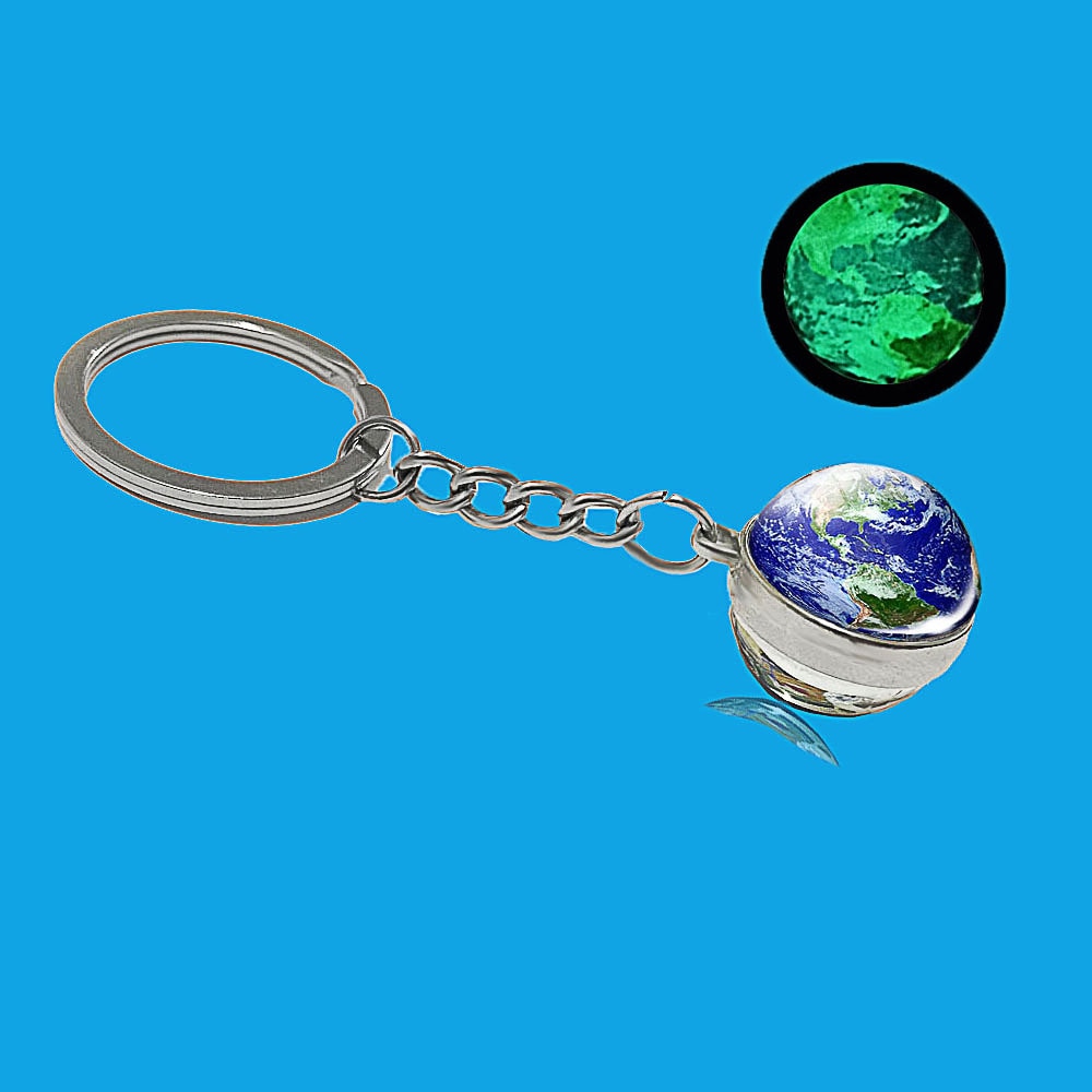 Glow In The Dark Solar System Galaxy Planet Keychain Jupter Moon Earth Mars Sun Nebula Double Side Glass Ball Key Chain Pendant - Charlie Dolly