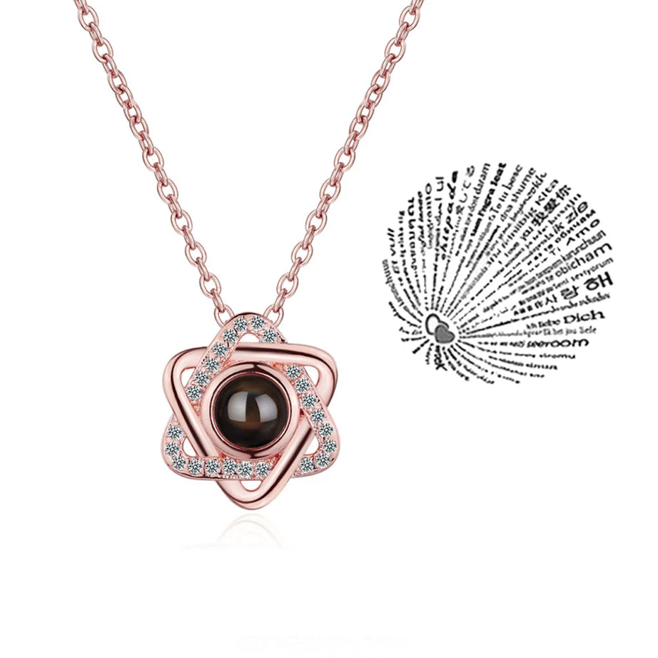 Projection Necklace, I Love You in 100 Languages, Zircon Heart Pendant Gift
