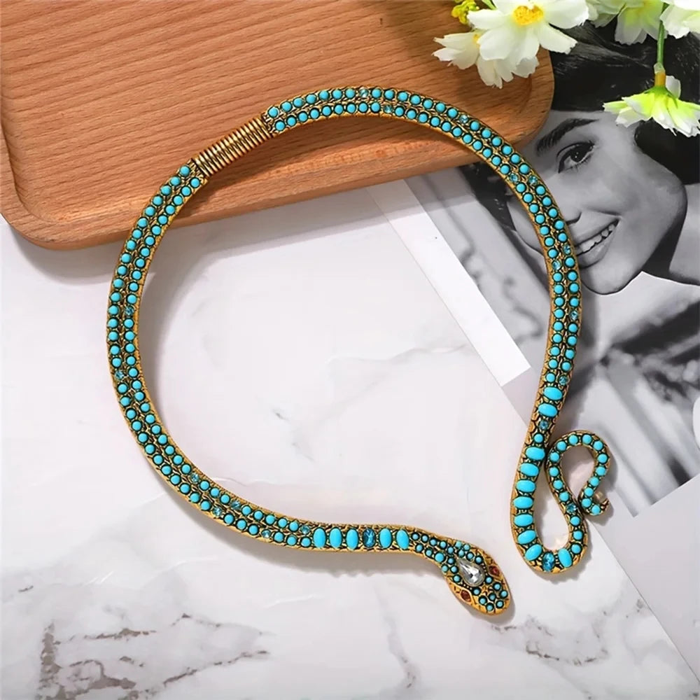 Dvacaman Blue Turquoise Snake Choker Necklace for Women Girls，Statement Animal Snake Necklace Halloween Costume Jewelry - Charlie Dolly