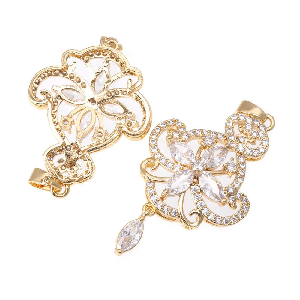 18K Gold Color Brass and Zircon Lotus Flower Necklaces Charms Pendants High Quality Diy Jewelry Accessories Making Supplies