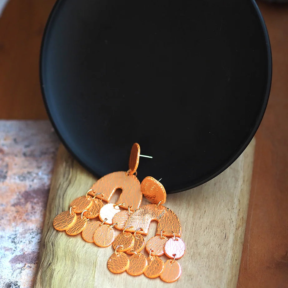 Metallic Clay Arch Fringe Statement Earrings Jewelry