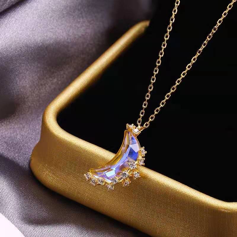 LATS Discoloration Moon Stainless Steel Chain Necklace Korea Colorful Glazed Stone Pendant Necklaces for Women Fashion Jewelry - Charlie Dolly