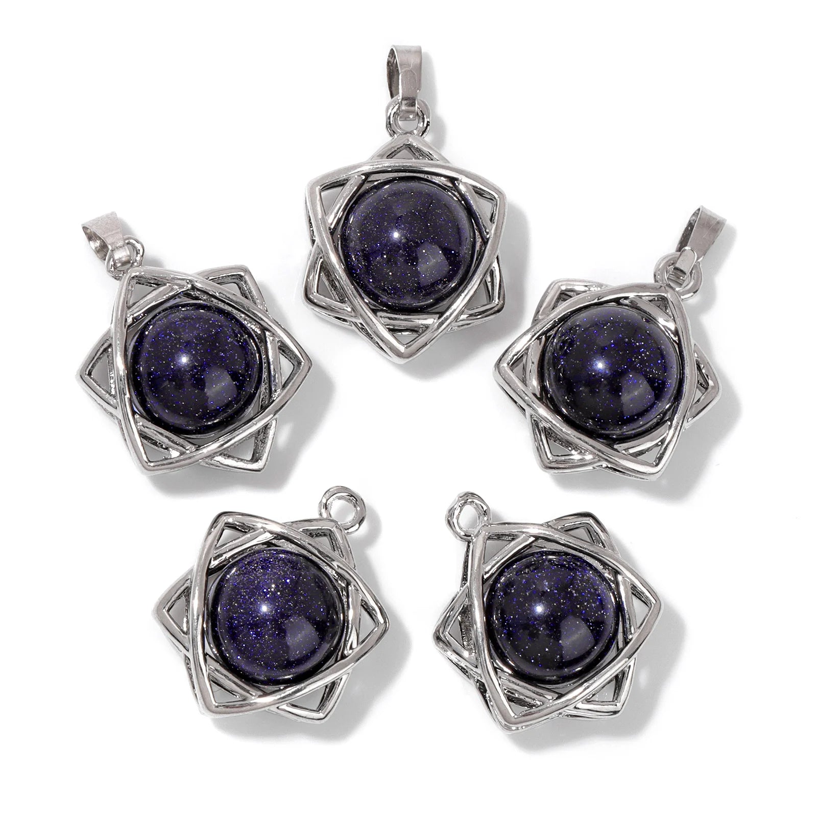 Hexagram Star Pendant Lapis Lazuli Amethysts Natural Stone Charms For Making Necklace Earrings Amulet Star of David Jewelry