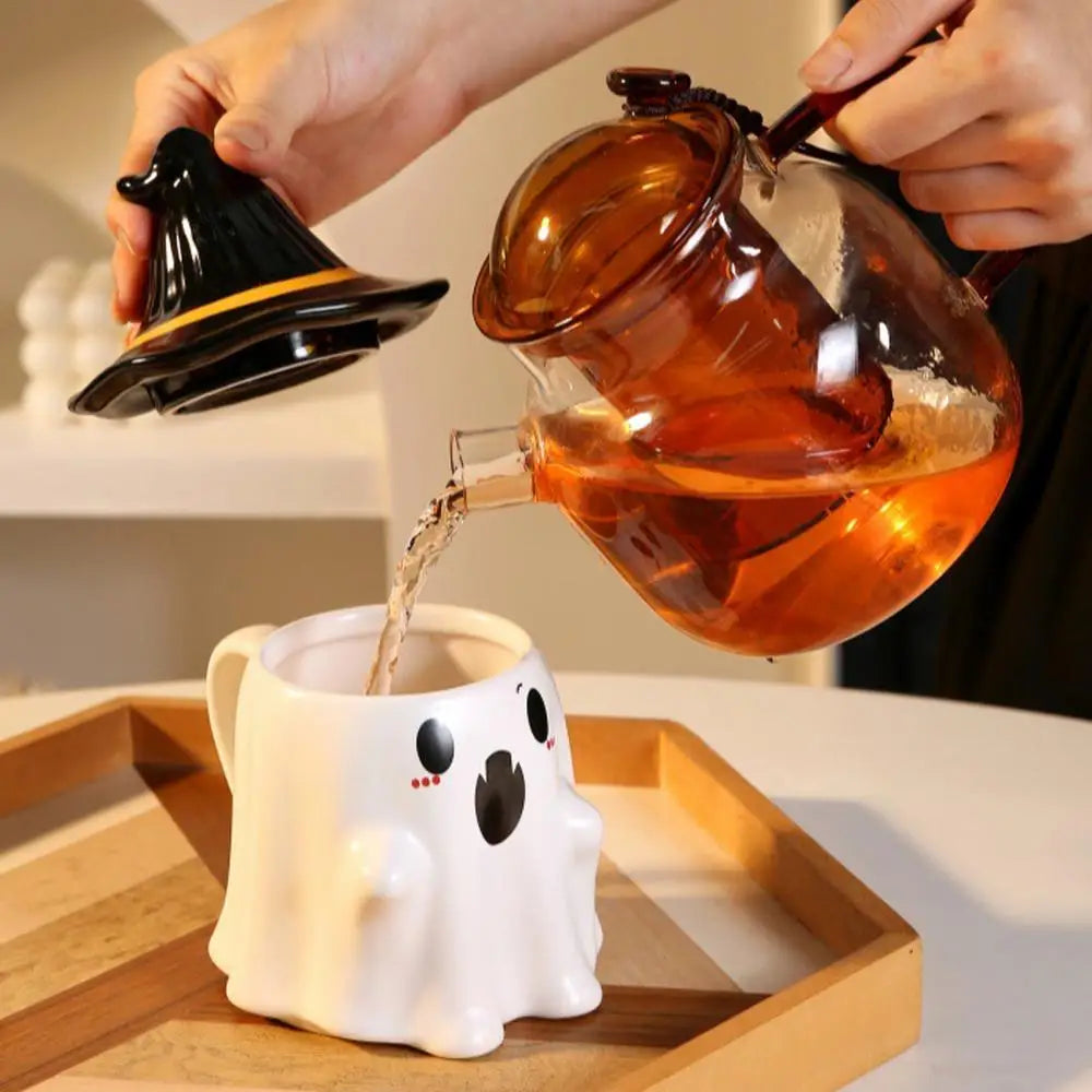 Halloween Ceramic Cup Ghost Mug Creative Cute Couple Mug Gift Afternoon Tea Breakfast Milk Cup Home Office Drinking cup With Lid - Charlie Dolly