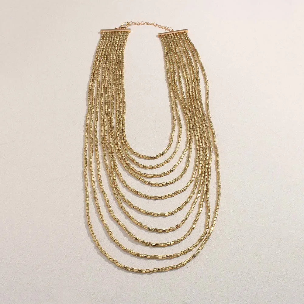 Resin Bead Multilayer Long Statement Necklace Jewelry