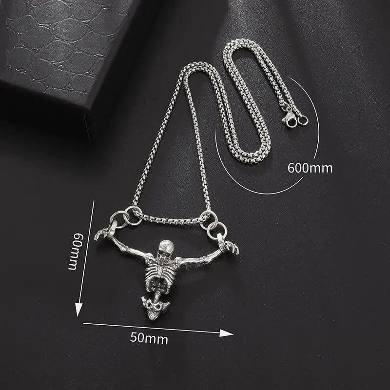 Silver Plated Captivity Skull Pendant Men\'s Biker Punk Rock Necklace Gothic Halloween Jewelry Accessory - Charlie Dolly