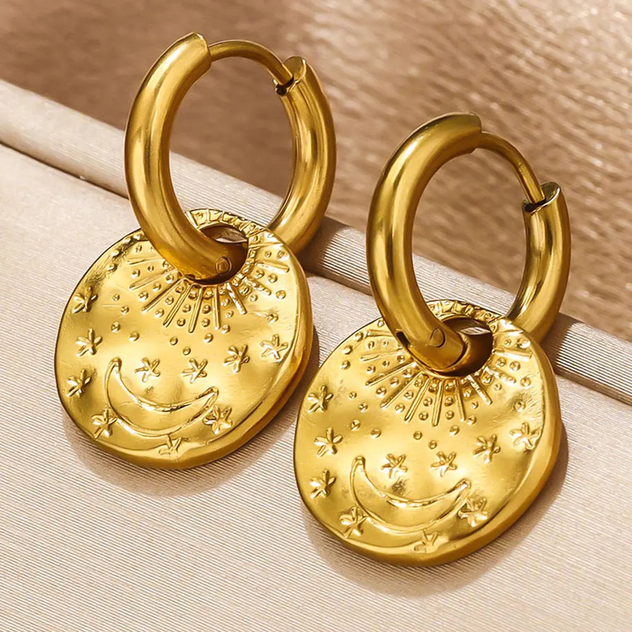 Gold PVD Stainless Steel Hoop Drop Earrings Jewelry