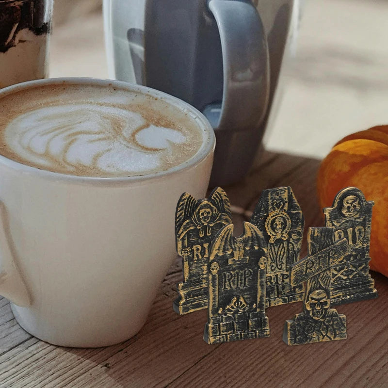 10 Pcs Halloween Decorations Skull Tombstone Craft Fake Ornaments Decorative Small Gravestone Plastic Headstone Shape Adornment - Charlie Dolly