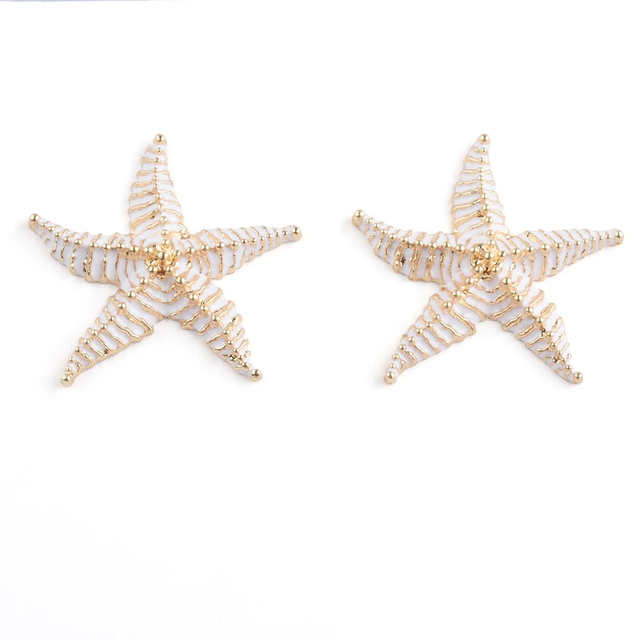 Enamel Starfish Big Statement Earrings Jewelry