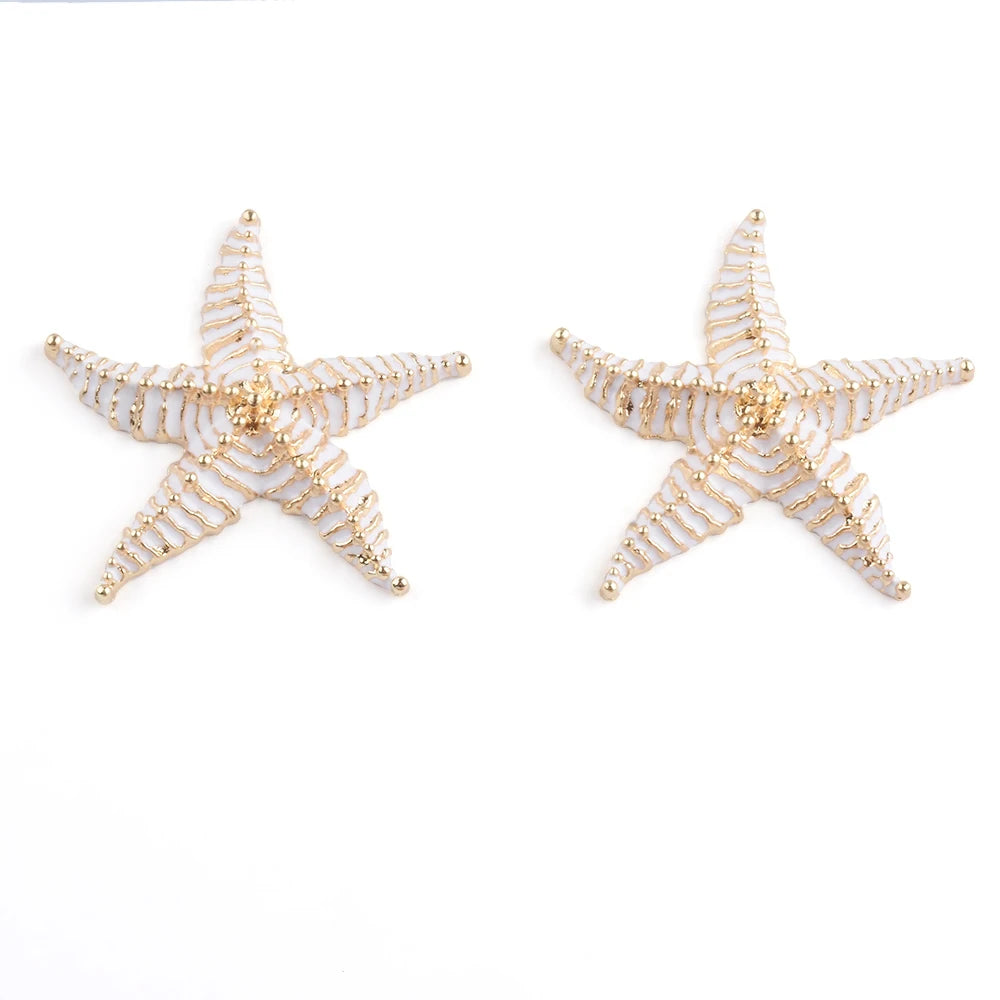 2026 New Trend Pink Black Blue White Enamel Drip Oil Starfish Earrings Women Boho Ethnic Retro Statement Big Earrings Jewelry
