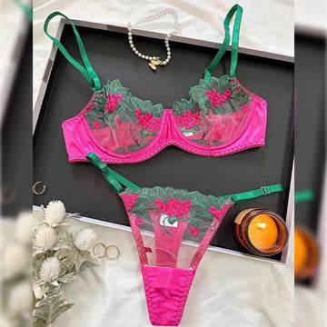 Floral Sexy Lingerie Lace Eroticу Bralette + Briefs Set Transparent Women's Underwear Embroidery Erotic Beautiful Bra And Panty