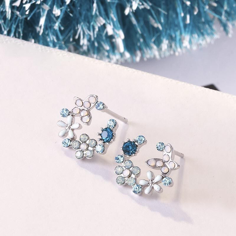 Korean Hollow Wreath Flower Earrings For Women Crystal Zircon Sweet Bee Butterfly Stud Earring Girl Wedding Party Jewelry - Charlie Dolly