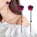Korean Style Flower Asymmetrical Dangle Earrings for Women Shiny Rhinestone Long Tassel Cute Cat Earring Sweet Jewelry - Charlie Dolly