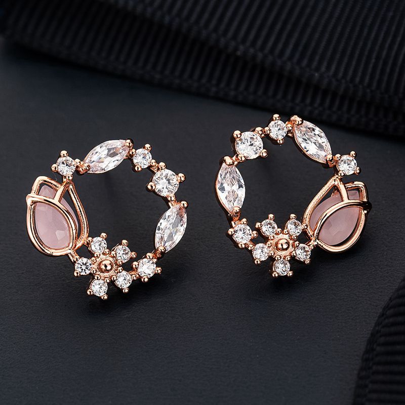 Korean Hollow Wreath Flower Earrings For Women Crystal Zircon Sweet Bee Butterfly Stud Earring Girl Wedding Party Jewelry - Charlie Dolly