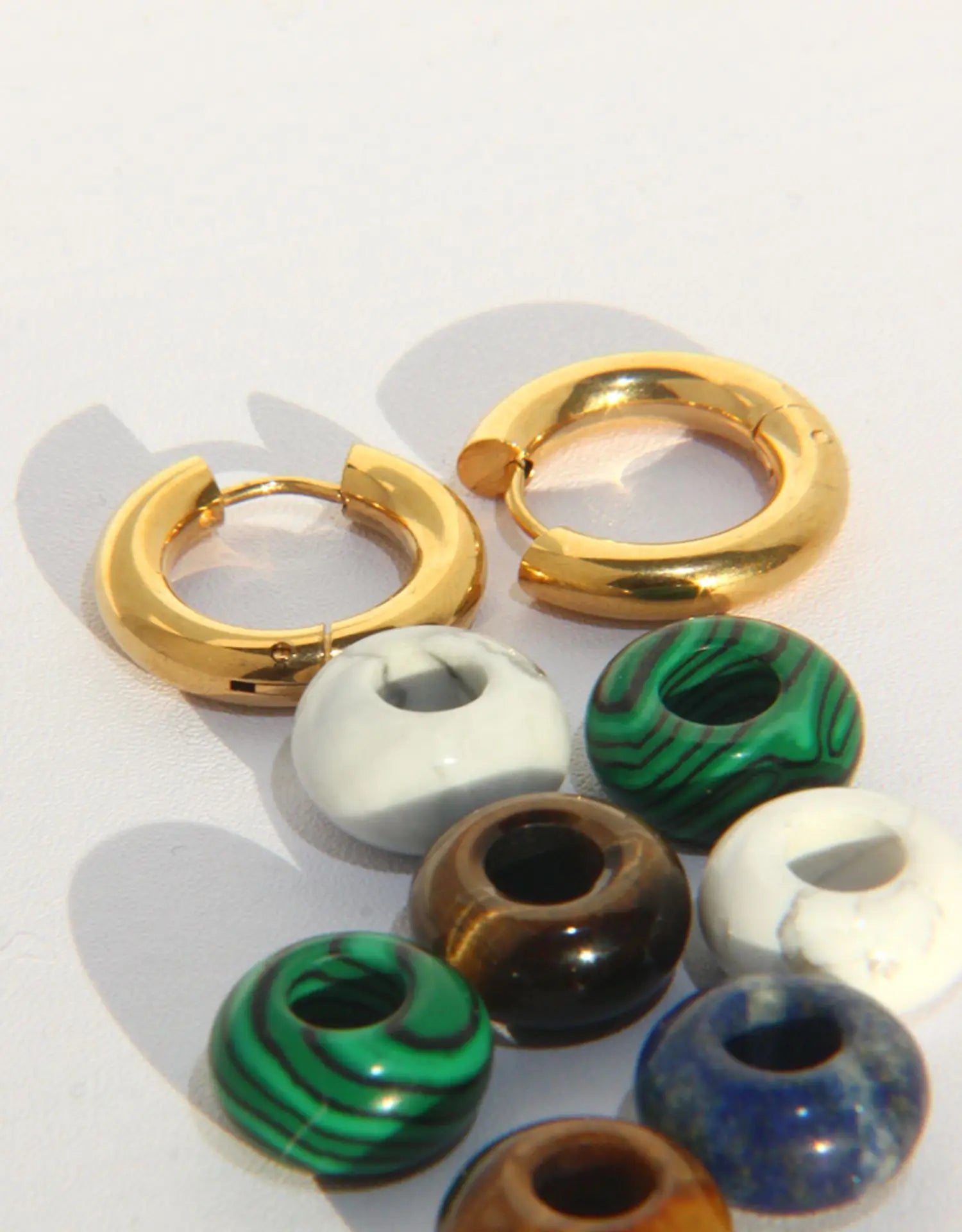 Boho Colorful Natural Stone Earrings Turquoise Malachite Donut Huggies Stainless Steel Hoop Earring for Women Jewelry Pendientes