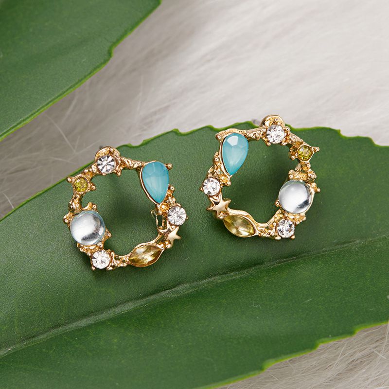 Korean Hollow Wreath Flower Earrings For Women Crystal Zircon Sweet Bee Butterfly Stud Earring Girl Wedding Party Jewelry - Charlie Dolly