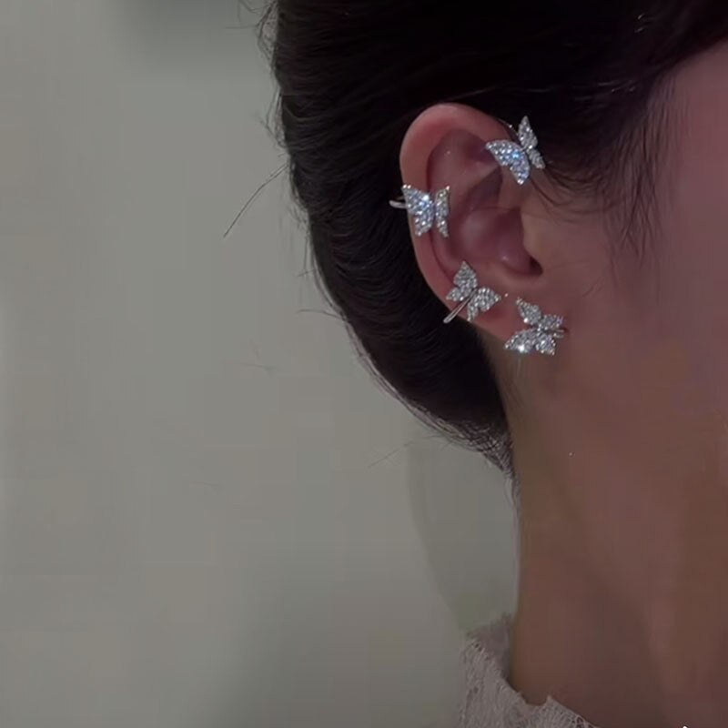 Kpop Shiny Zircon Butterfly Earcuff For Women Without Piercing Earrings 2023 Fashion Ear Clip Earrings Bride Wedding Jewelry