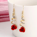 Korean Style Flower Asymmetrical Dangle Earrings for Women Shiny Rhinestone Long Tassel Cute Cat Earring Sweet Jewelry - Charlie Dolly