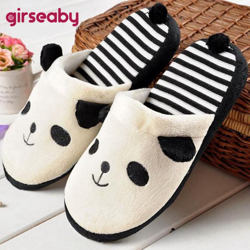 Girseaby Women Cute Cartoon Panda Slippers Home Floor Soft Plush Slippers Female House Shoes Girl Winter Warm Pantufas T219 - Charlie Dolly