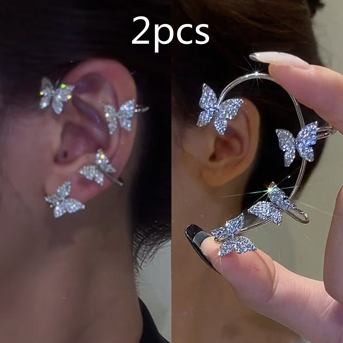 Kpop Shiny Zircon Butterfly Earcuff For Women Without Piercing Earrings 2023 Fashion Ear Clip Earrings Bride Wedding Jewelry - Charlie Dolly