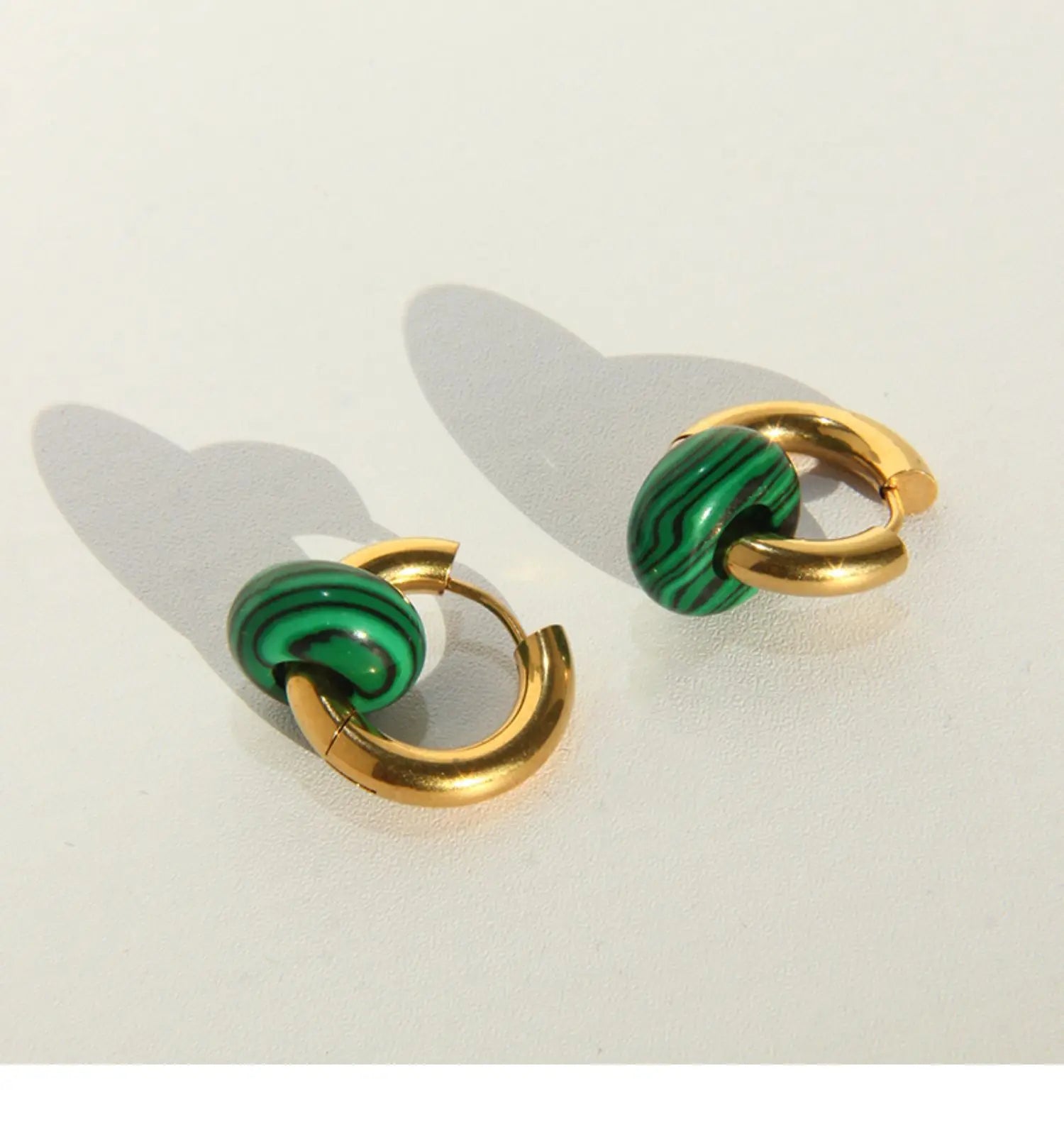 Boho Colorful Natural Stone Earrings Turquoise Malachite Donut Huggies Stainless Steel Hoop Earring for Women Jewelry Pendientes
