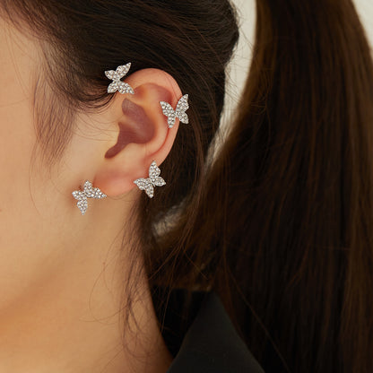 Kpop Shiny Zircon Butterfly Earcuff For Women Without Piercing Earrings 2023 Fashion Ear Clip Earrings Bride Wedding Jewelry