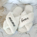 Personalized Cross Fluffy Slippers with Faux Fur Custom Bridesmaid Gifts Bridal Shower Wedding Bachelorette Party Warm Slippers - Charlie Dolly