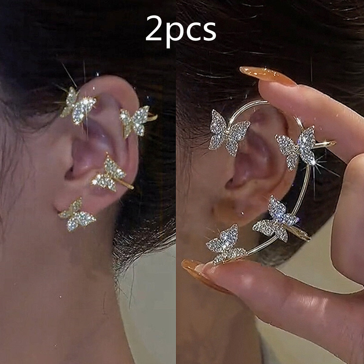 Kpop Shiny Zircon Butterfly Earcuff For Women Without Piercing Earrings 2023 Fashion Ear Clip Earrings Bride Wedding Jewelry - Charlie Dolly