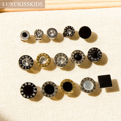 LUXUKISSKIDS Roman Numerals Men's Earrings Gothic Black Studs Steel Korean Fashion For Women 2023 Trendy Punk CZ Hiphop Piercing